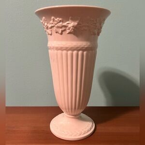 Wedgwood Embossed Queen's Ware Cream on Cream Trumpet Vase 8.7" England